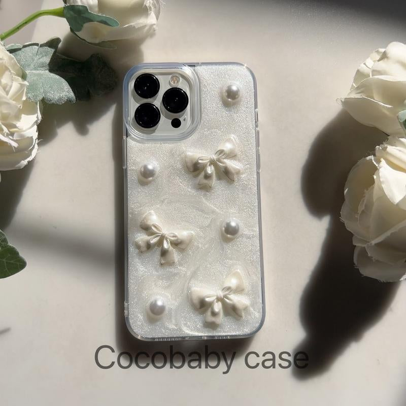 Handmade Resin 3D Bows and Pearls Charms Iphone Case for Iphone 15 14 13 12 11 Pro Max Case\Iphone 14 13 12 11 Pro Case\ Iphone 14 13 12 11 Case Accessories Devices Shockproof Dustproof Mom Handheld Protective Smartphone Cellphone