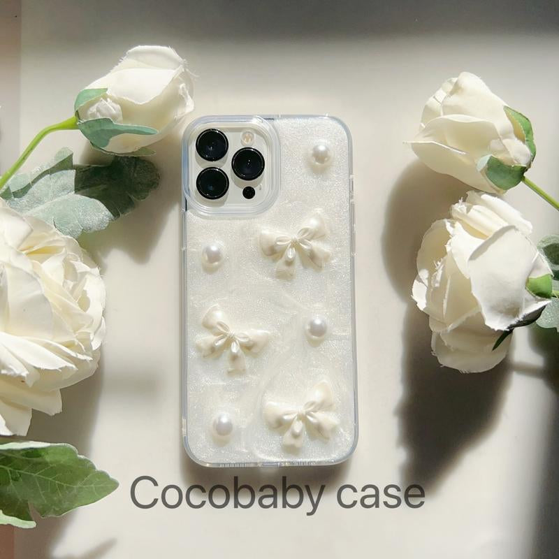 Handmade Resin 3D Bows and Pearls Charms Iphone Case for Iphone 15 14 13 12 11 Pro Max Case\Iphone 14 13 12 11 Pro Case\ Iphone 14 13 12 11 Case Accessories Devices Shockproof Dustproof Mom Handheld Protective Smartphone Cellphone