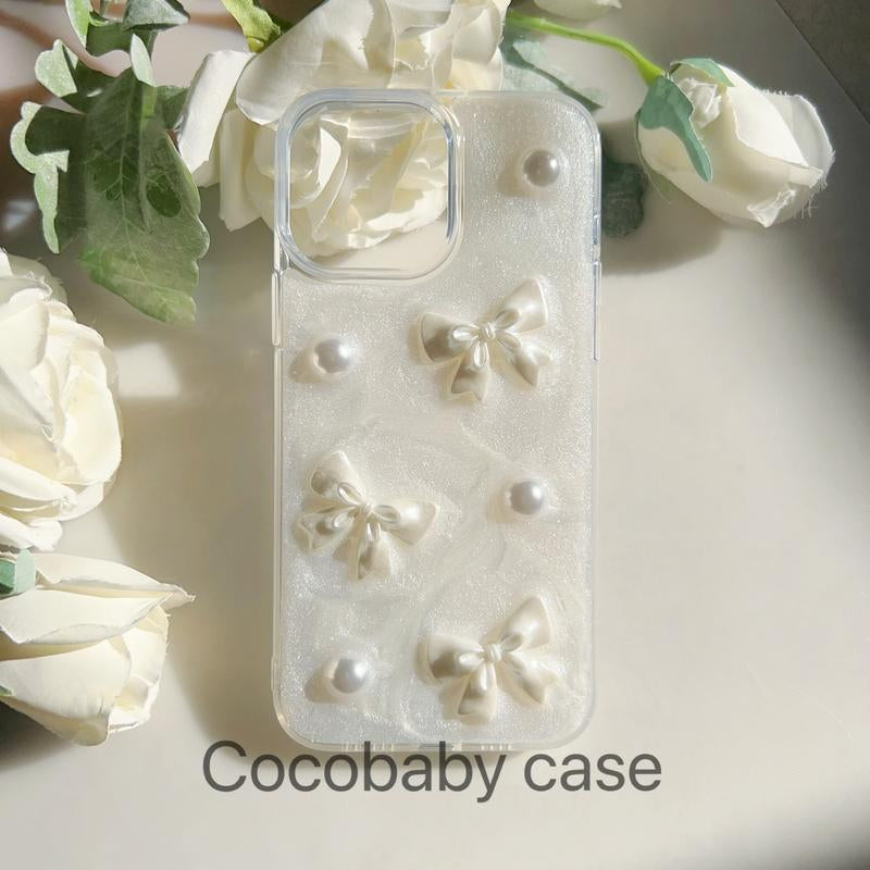 Handmade Resin 3D Bows and Pearls Charms Iphone Case for Iphone 15 14 13 12 11 Pro Max Case\Iphone 14 13 12 11 Pro Case\ Iphone 14 13 12 11 Case Accessories Devices Shockproof Dustproof Mom Handheld Protective Smartphone Cellphone