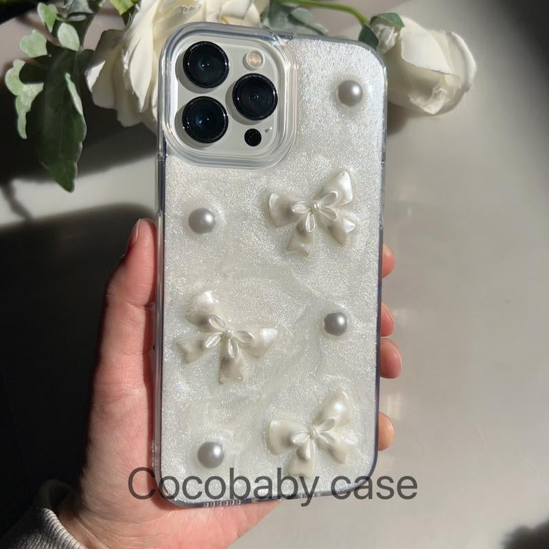 Handmade Resin 3D Bows and Pearls Charms Iphone Case for Iphone 15 14 13 12 11 Pro Max Case\Iphone 14 13 12 11 Pro Case\ Iphone 14 13 12 11 Case Accessories Devices Shockproof Dustproof Mom Handheld Protective Smartphone Cellphone