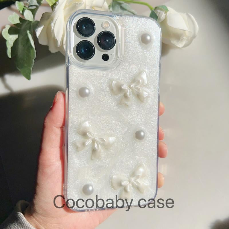 Handmade Resin 3D Bows and Pearls Charms Iphone Case for Iphone 15 14 13 12 11 Pro Max Case\Iphone 14 13 12 11 Pro Case\ Iphone 14 13 12 11 Case Accessories Devices Shockproof Dustproof Mom Handheld Protective Smartphone Cellphone