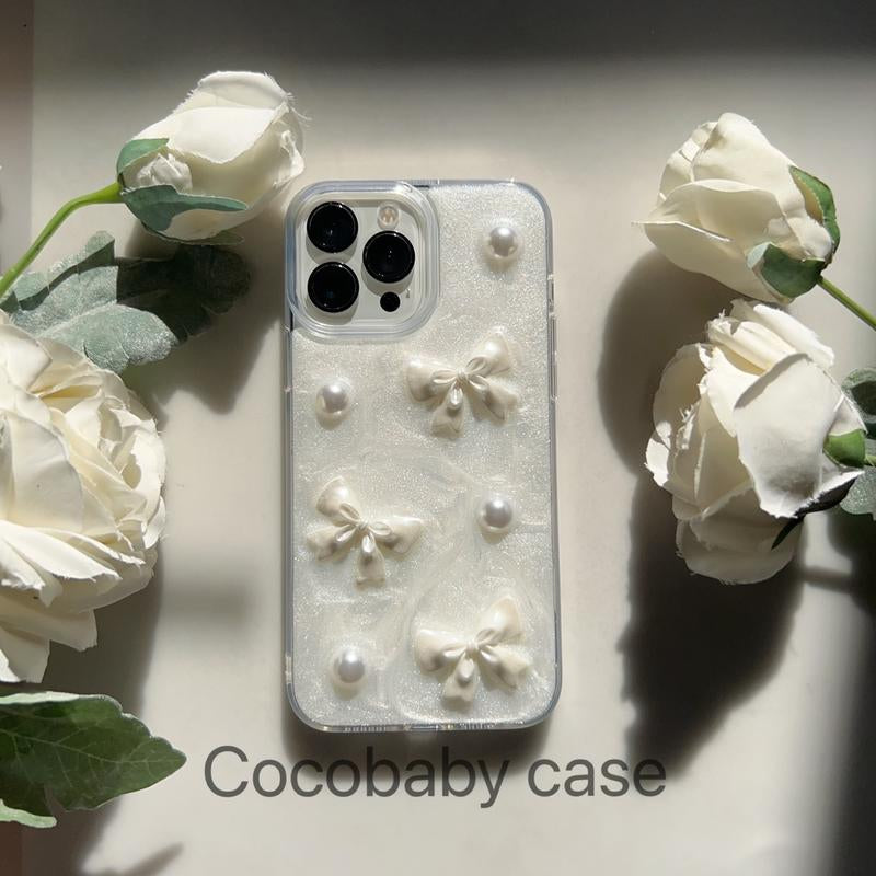 Handmade Resin 3D Bows and Pearls Charms Iphone Case for Iphone 15 14 13 12 11 Pro Max Case\Iphone 14 13 12 11 Pro Case\ Iphone 14 13 12 11 Case Accessories Devices Shockproof Dustproof Mom Handheld Protective Smartphone Cellphone