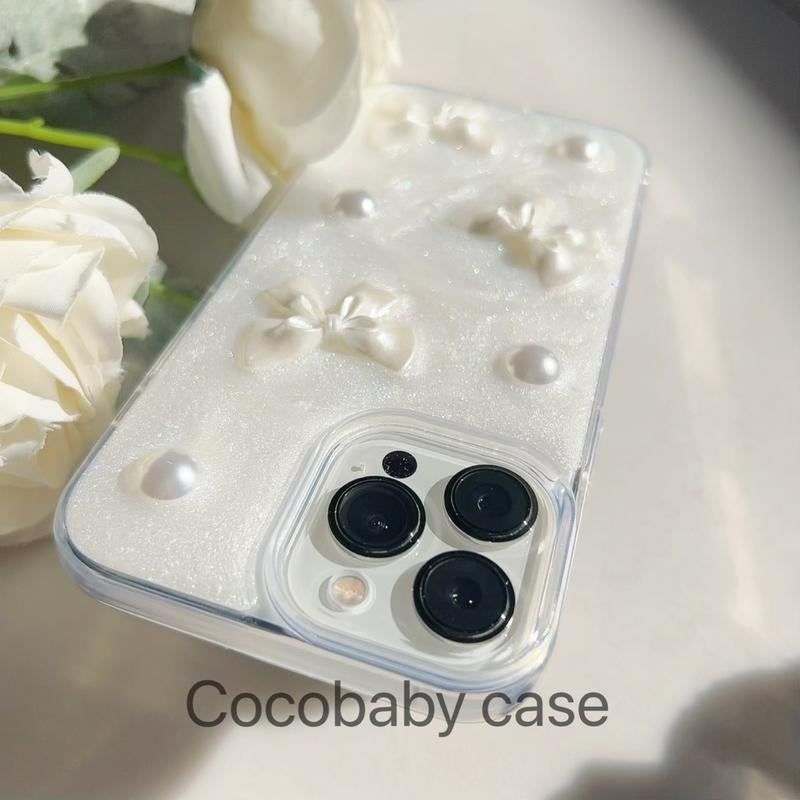 Handmade Resin 3D Bows and Pearls Charms Iphone Case for Iphone 15 14 13 12 11 Pro Max Case\Iphone 14 13 12 11 Pro Case\ Iphone 14 13 12 11 Case Accessories Devices Shockproof Dustproof Mom Handheld Protective Smartphone Cellphone