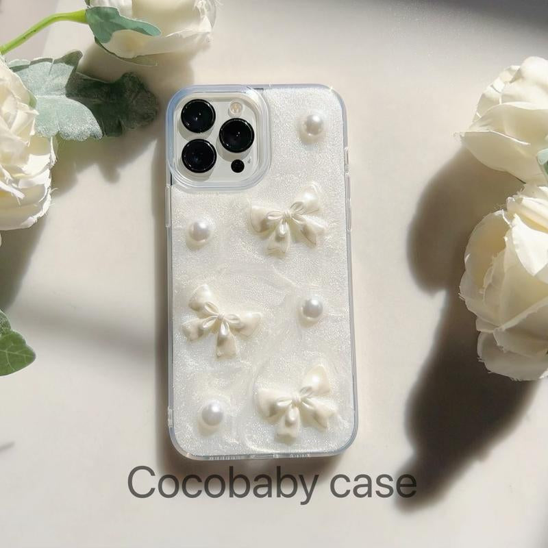 Handmade Resin 3D Bows and Pearls Charms Iphone Case for Iphone 15 14 13 12 11 Pro Max Case\Iphone 14 13 12 11 Pro Case\ Iphone 14 13 12 11 Case Accessories Devices Shockproof Dustproof Mom Handheld Protective Smartphone Cellphone